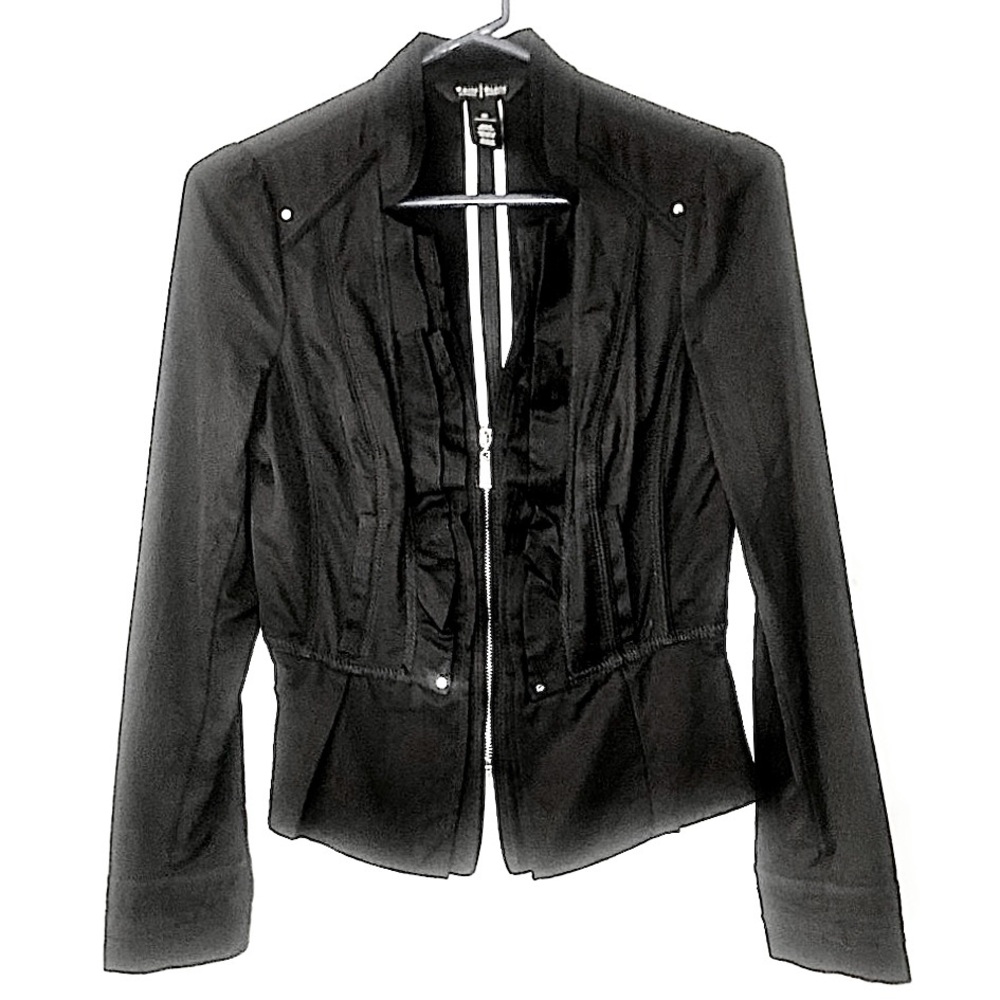 White House Black Market Black Jacket Half Zip Ruffle Size 00
